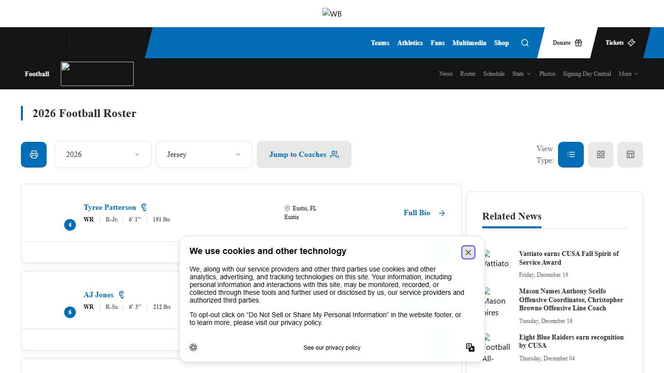 2026 Football Roster - Middle Tennessee State University Athletics