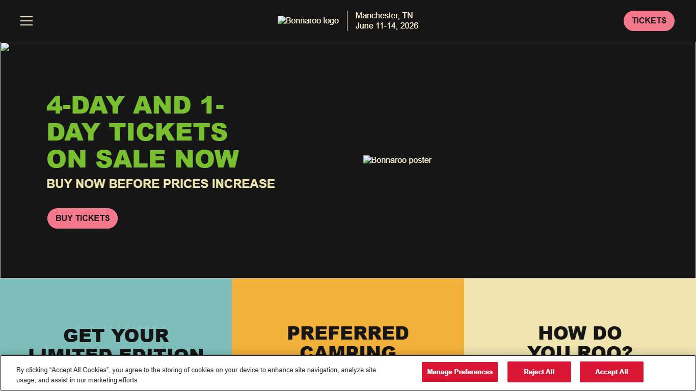 Bonnaroo Music & Arts Festival | Manchester, TN | June 11-14, 2026